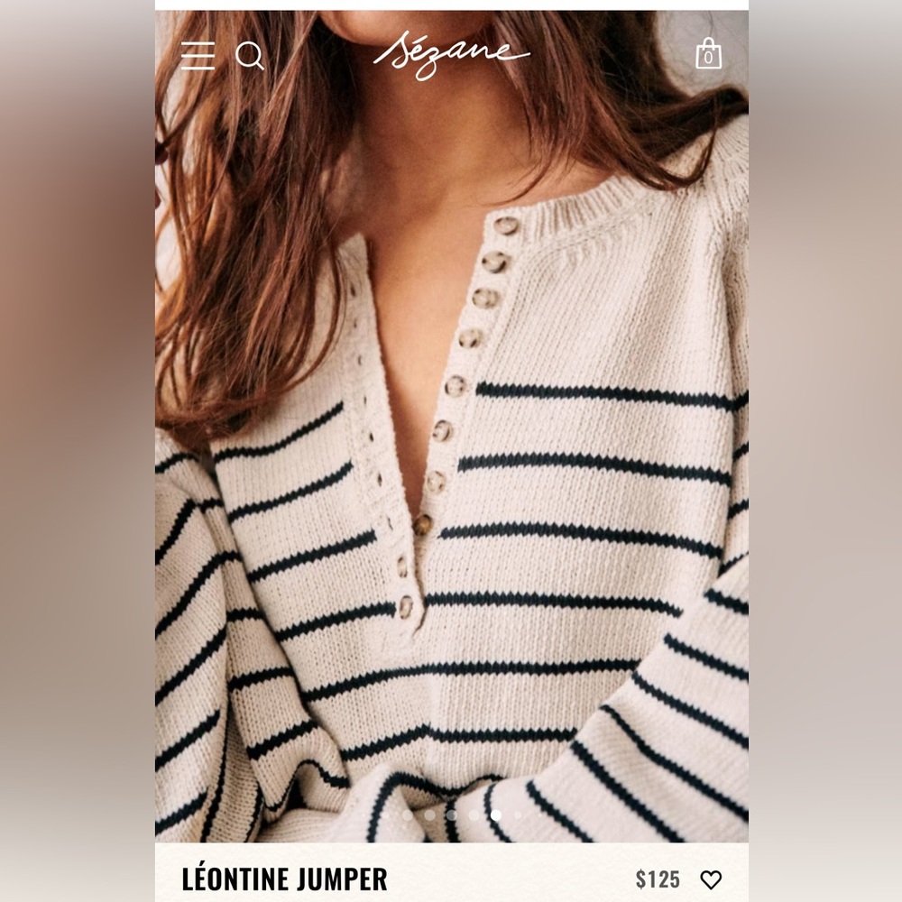 Sézane Cream and Black Striped Léontine Jumper